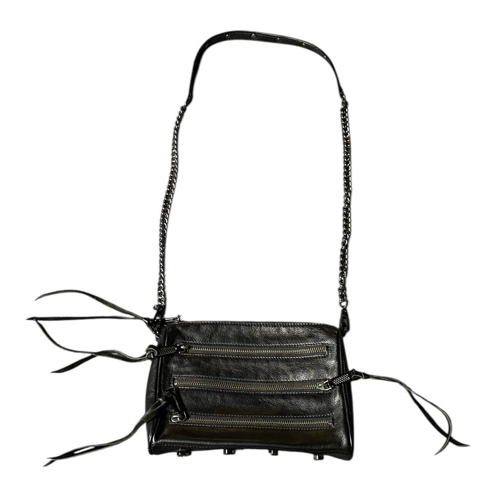 Rebecca Minkoff Black Leather 3 Zipper Crossbody Handbag Purse Pockets Tassels